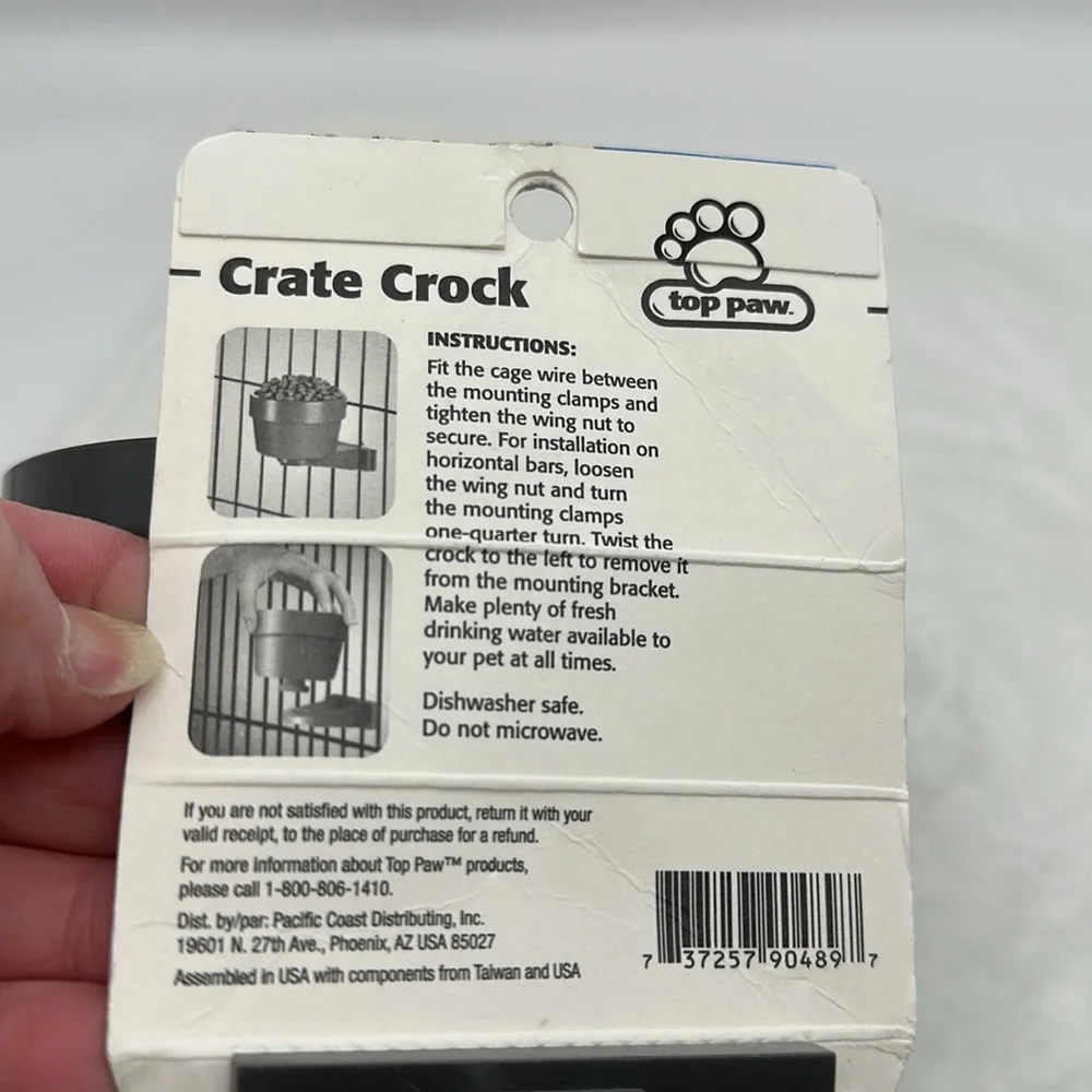 Top Paw Crate Crock Feeding/Water Bowl 20fl ounces Color Dark Gray